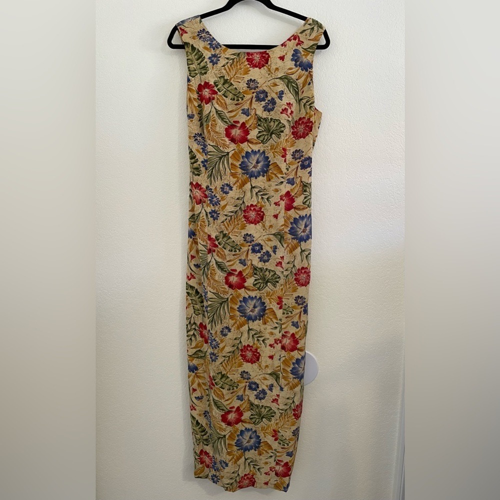 100% Silk Hawaiian Hibiscus Tie Back Sleeveless Maxi LG/14